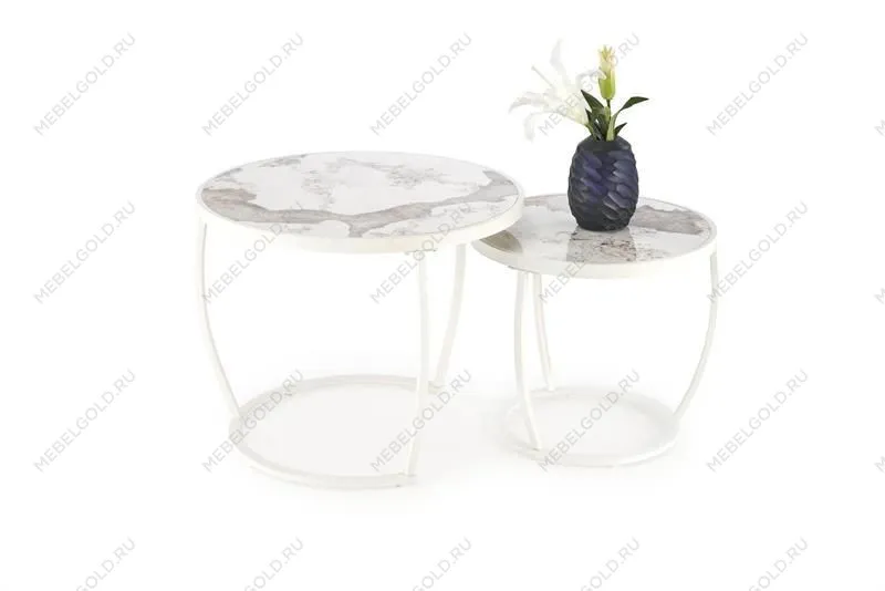 Комплект Halmar INES, 2 стола журнальных (бежевый мрамор/белый)