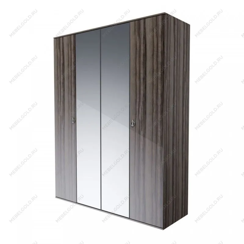 Шкаф 4-х дверный с зеркалом Римини (Орех империя/Серебро) РМШ1/4