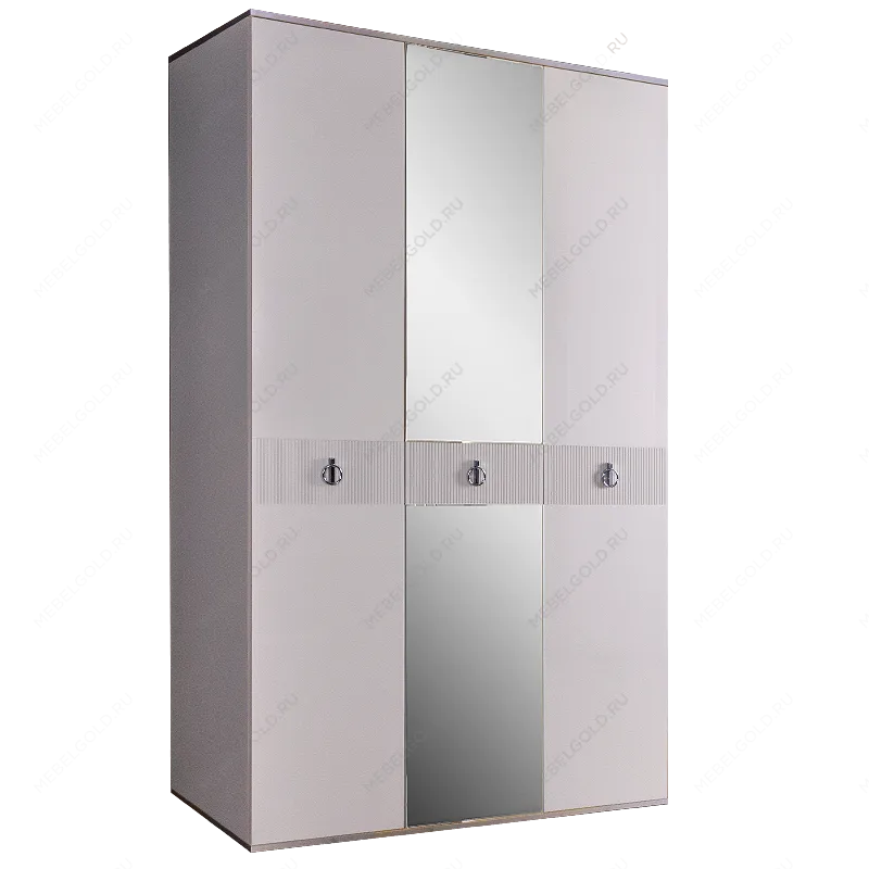 Шкаф 3-х дверный с зеркалом Римини СОЛО (Белый/Серебро) РМШ1/3(s)