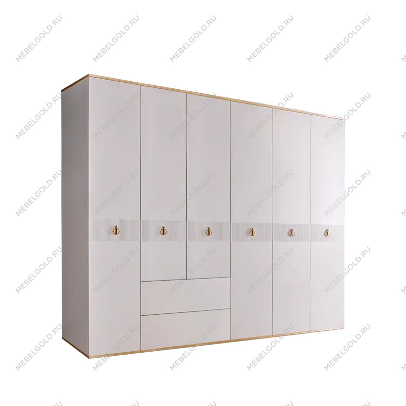 Шкаф 6-ти дверный с ящиками Римини СОЛО (Белый/Золото) РМШ2/61(s)