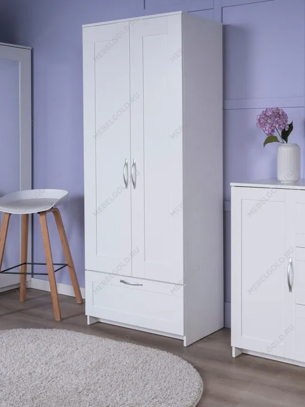 Шкаф Сириус узкий, с выдвижной вешалкой, 2 двери и 1 ящик, 78х41х190 см, белый | изображение 2