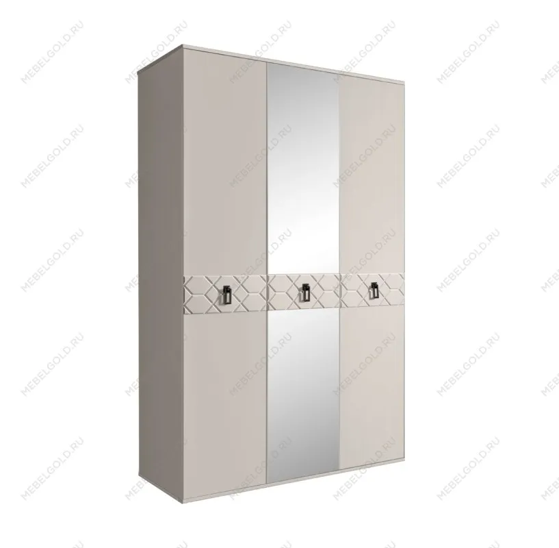 Шкаф 3-х дверный с зеркалом Bogemia Farfalle (Шелк/Черный) БМШ1/3(Fa)