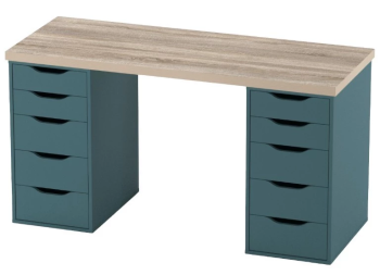 ИНГАР 2/55 стол письменный 140x75x55, дуб беленый/серо-бирюзовый