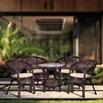 Комплект PELANGI 02/15 ( стол со стеклом + 4 кресла ) [с подушками], ротанг, кресло 65х65х77см, стол диаметр 64х61см, walnut (грецкий орех) | изображение 10