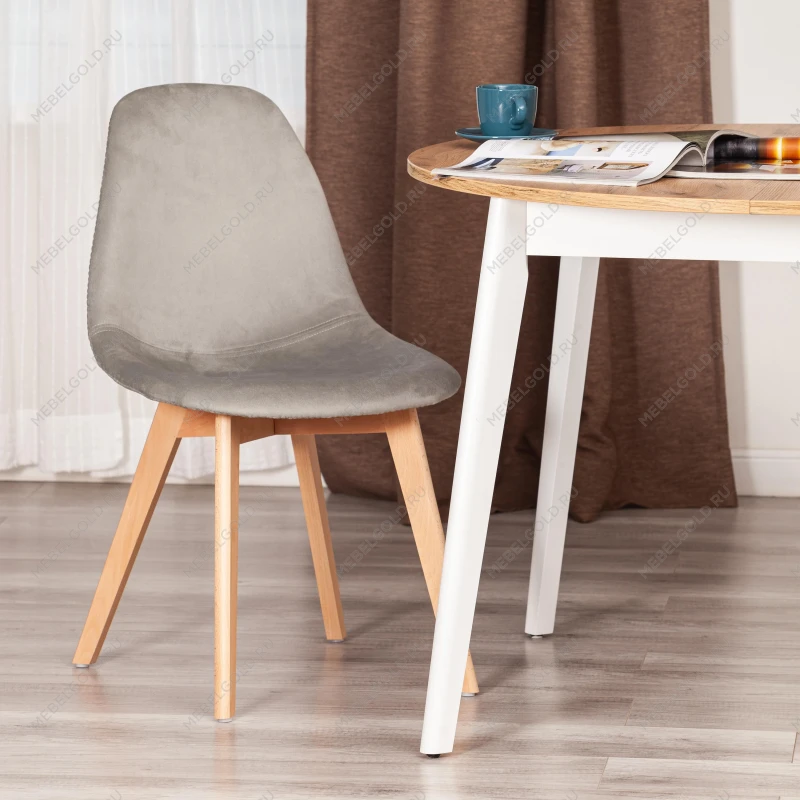 Стул CINDY SOFT (mod. C1021F1-1), велюр/дерево бук, 55 х 48 х 83 см, Светло-серый HLR39 / натуральный | изображение 8