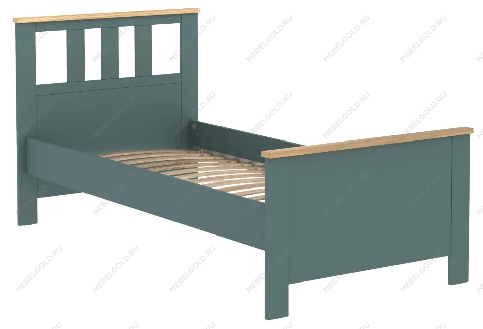 САГА кровать одинарная 90х200 темно-бирюзовая/ясень