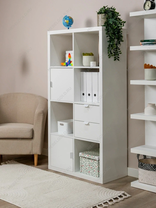 Модуль с дверцей для стеллажа ФОРА, ручка металл, 33х33х37, белый | изображение 6