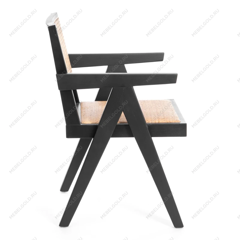 Кресло LOKI, дерево вяз/ротанг, черный, 50х50х84 см | изображение 1