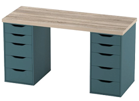 ИНГАР 2/55 стол письменный 140x75x55, дуб беленый/серо-бирюзовый
