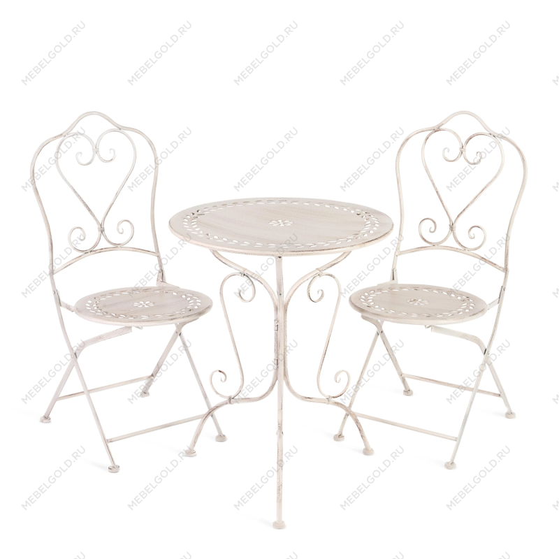 Комплект (стол + 2 стула) Secret de Maison Monique (mod. PL08-6241.6242), металл, стол:62*73, стул: 48*40*93, Античный белый (Antique White)