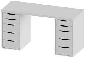 ИНГАР стол письменный ИКЕА / IKEA белый, 140x75, с двумя тумбами